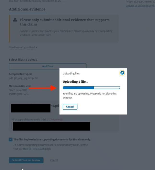 Image 14.0: The Status Details page, showing the popup indicating that a file is uploading