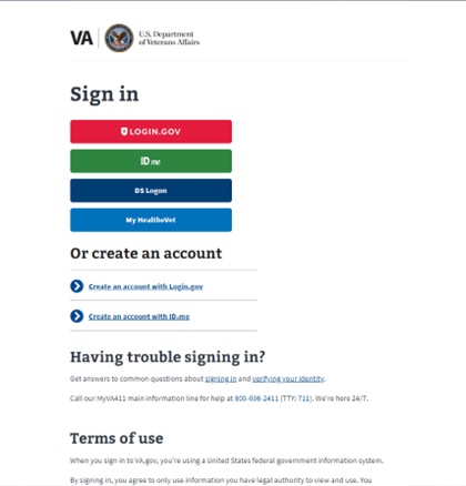 The VA.gov sign in method