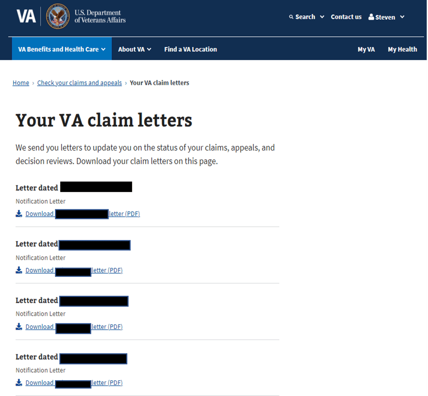 VA Claim Letters