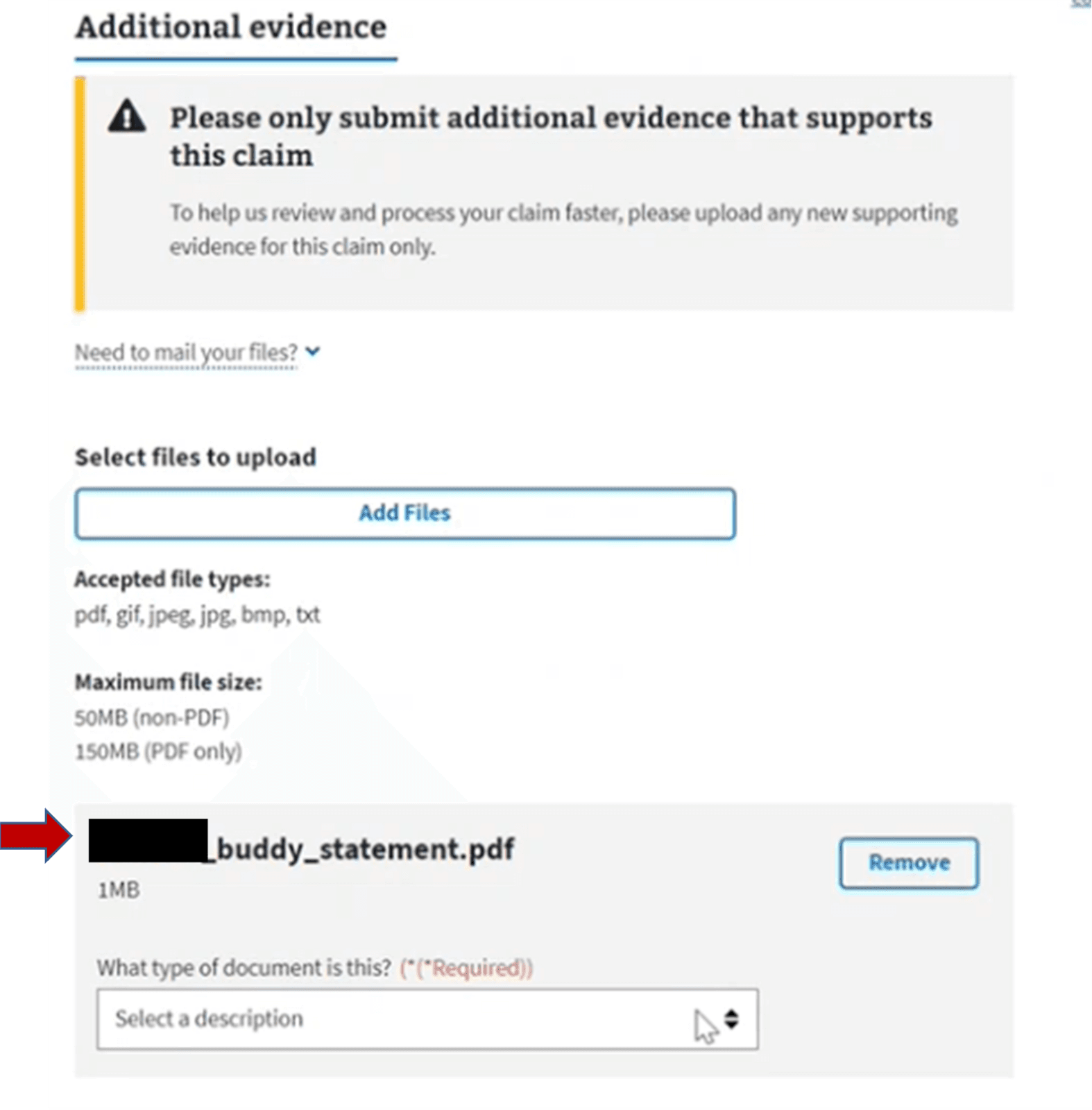 The Status Details page, showing a file ready for uploading
