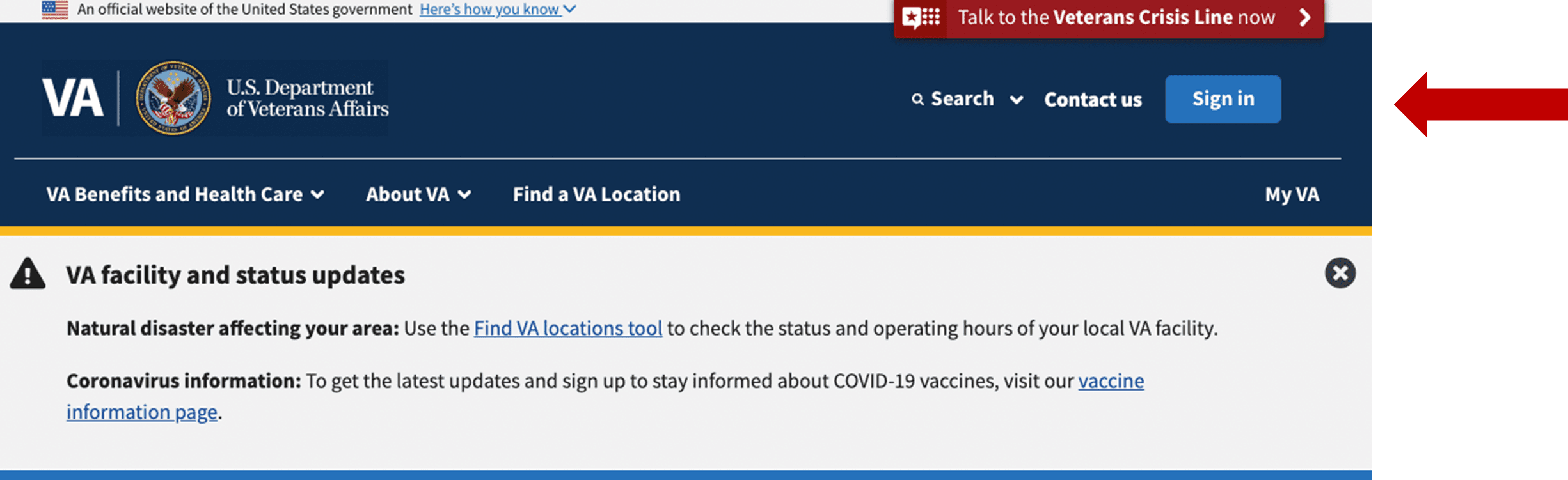 The VA.gov website